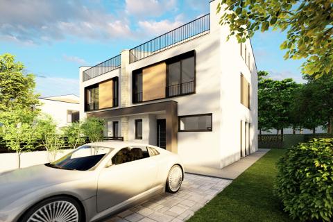 Poreč, okolica, moderna duplex kuća u izgradnji sa pogledom na more