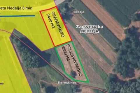 Sveta Nedelja-Brezje, građevinsko zemljište 2432 m2 sa analizom parcele