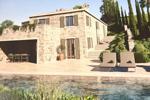 Istra, Buje - građevinsko zemlji&scaron;te, pogled na more, projekt za vilu s bazenom