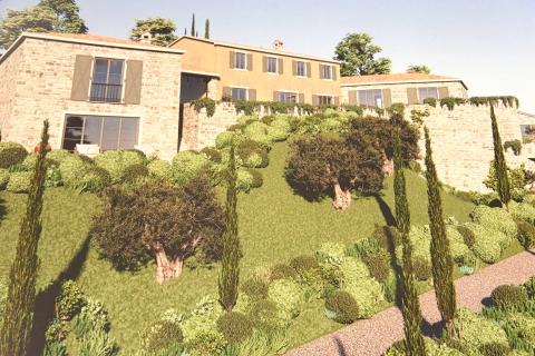 Istra, Buje - građevinsko zemlji&scaron;te, pogled na more, projekt za vilu s bazenom