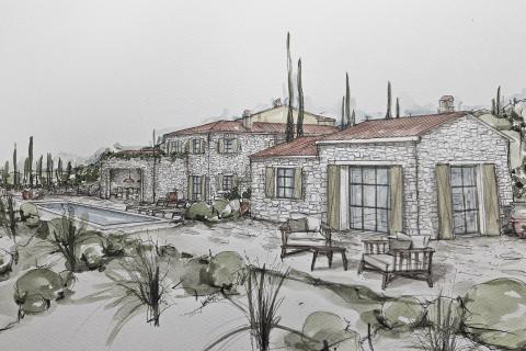 Istra, Buje - građevinsko zemlji&scaron;te, pogled na more, projekt za vilu s bazenom