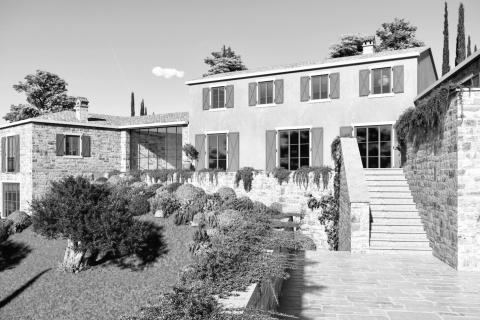 Istra, Buje - građevinsko zemlji&scaron;te, pogled na more, projekt za vilu s bazenom