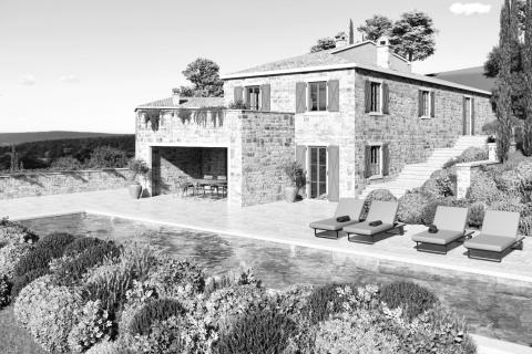 Istra, Buje - građevinsko zemlji&scaron;te, pogled na more, projekt za vilu s bazenom