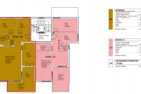 Trosoban stan s krovnom terasom u novogradnji