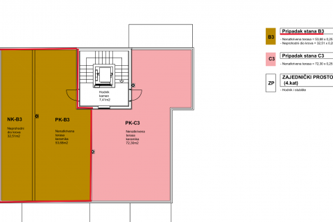 Trosoban stan s krovnom terasom u novogradnji