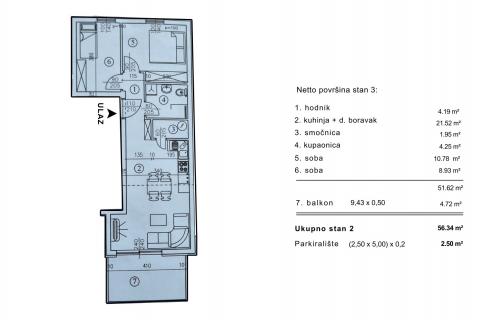 Flat/Appartement Podmurvice, Rijeka, 58,54m2